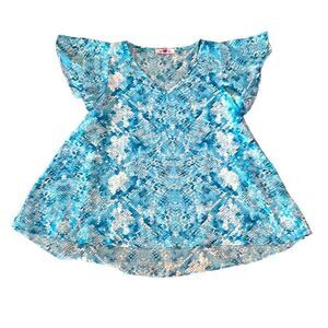 Buddy Love Women’s Small Turquoise Loose-fitting Ruffled Sleeve V-Neck Blouse